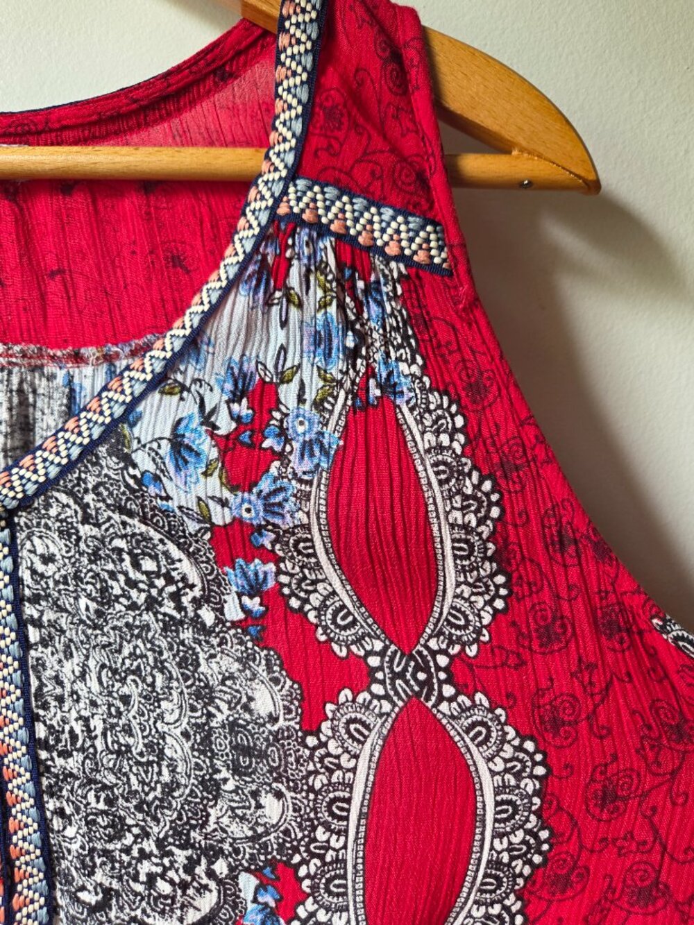 EUC PATRONS OF PEACE BOHO PRINT V NECK RUFFLED HEM TANK TOP SIZE M - Picture 7 of 13